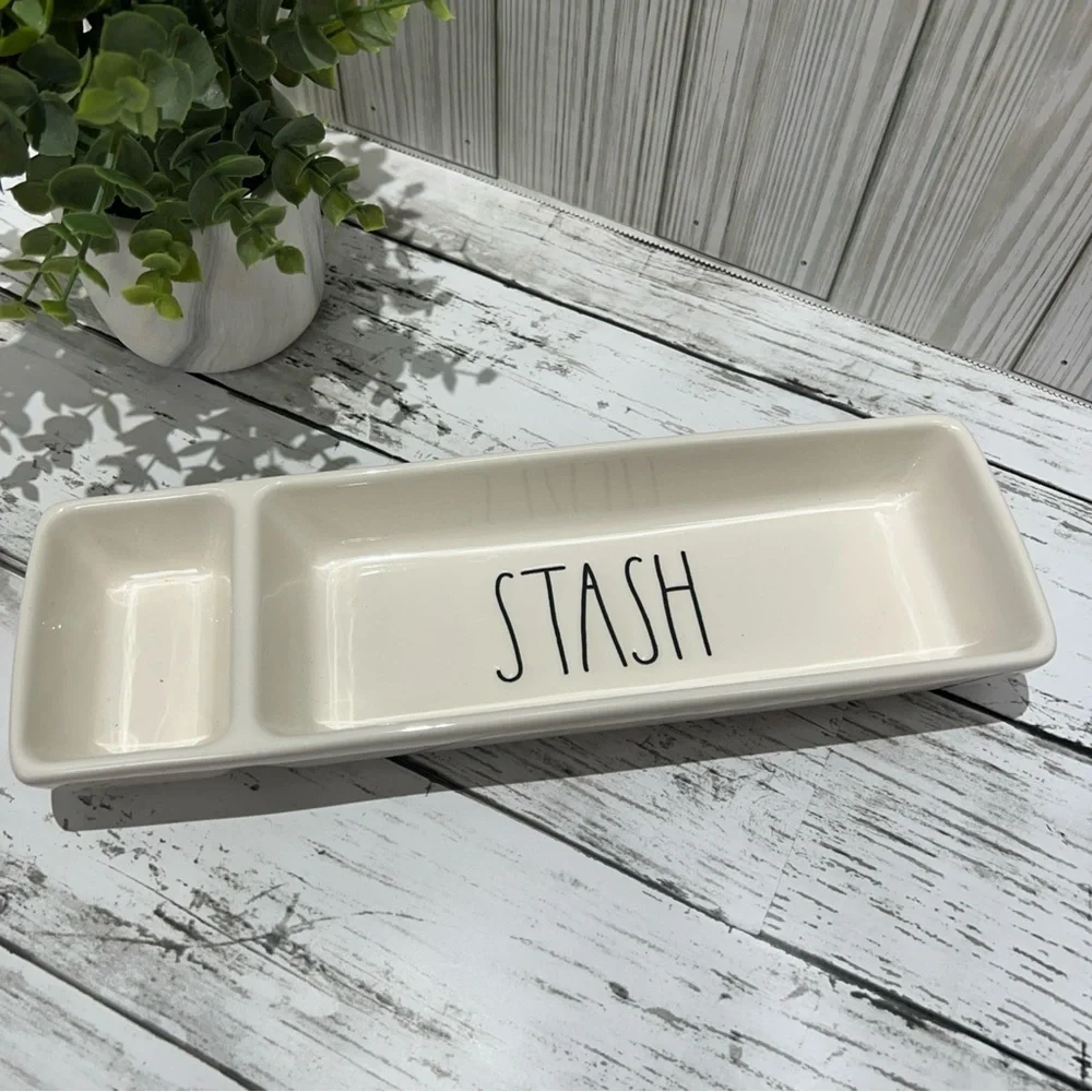 Rae Dunn Cream Jewelry  Office Desk “STASH”Organizer Tray